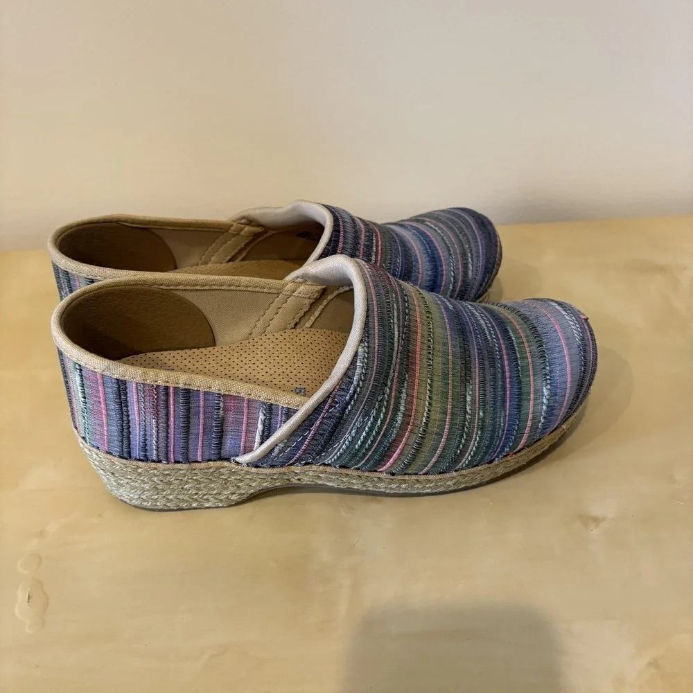 Dansko‎ Shoes Womens Size 39 Multicolor Striped Espadrille Wedge Slip On Comfort